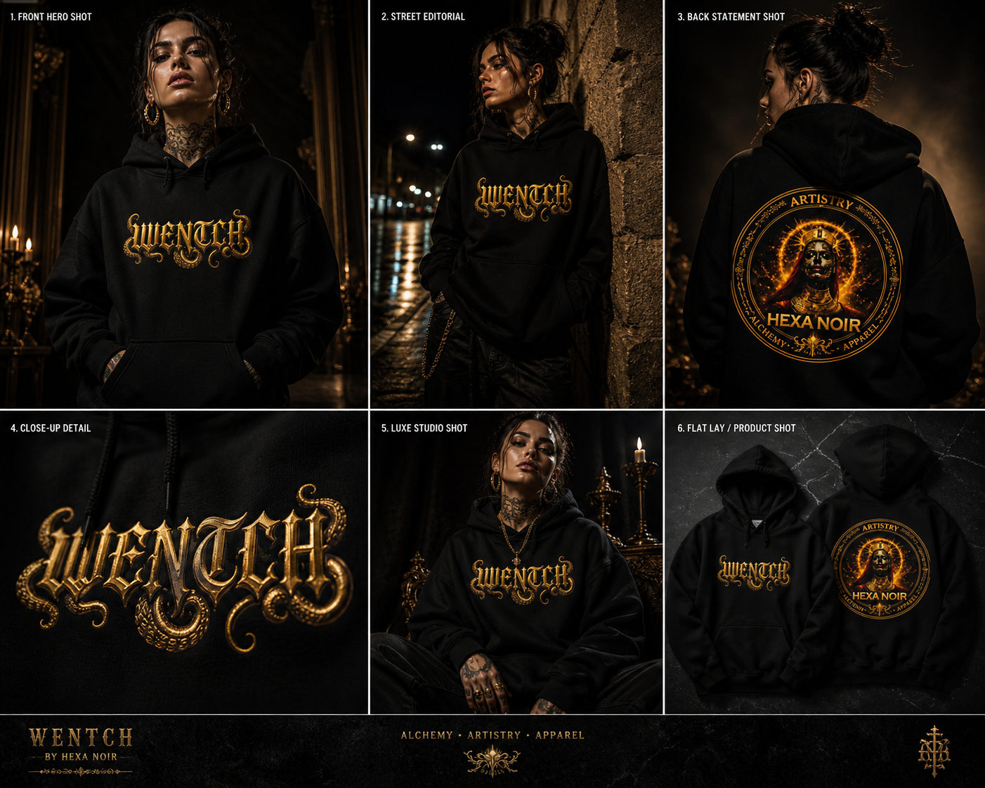 Wentch Gothic Gold Script with Hexa Noir Logo