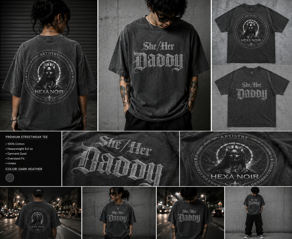 She/Her Daddy Gothic T-Shirt — Hexa Noir Back Logo