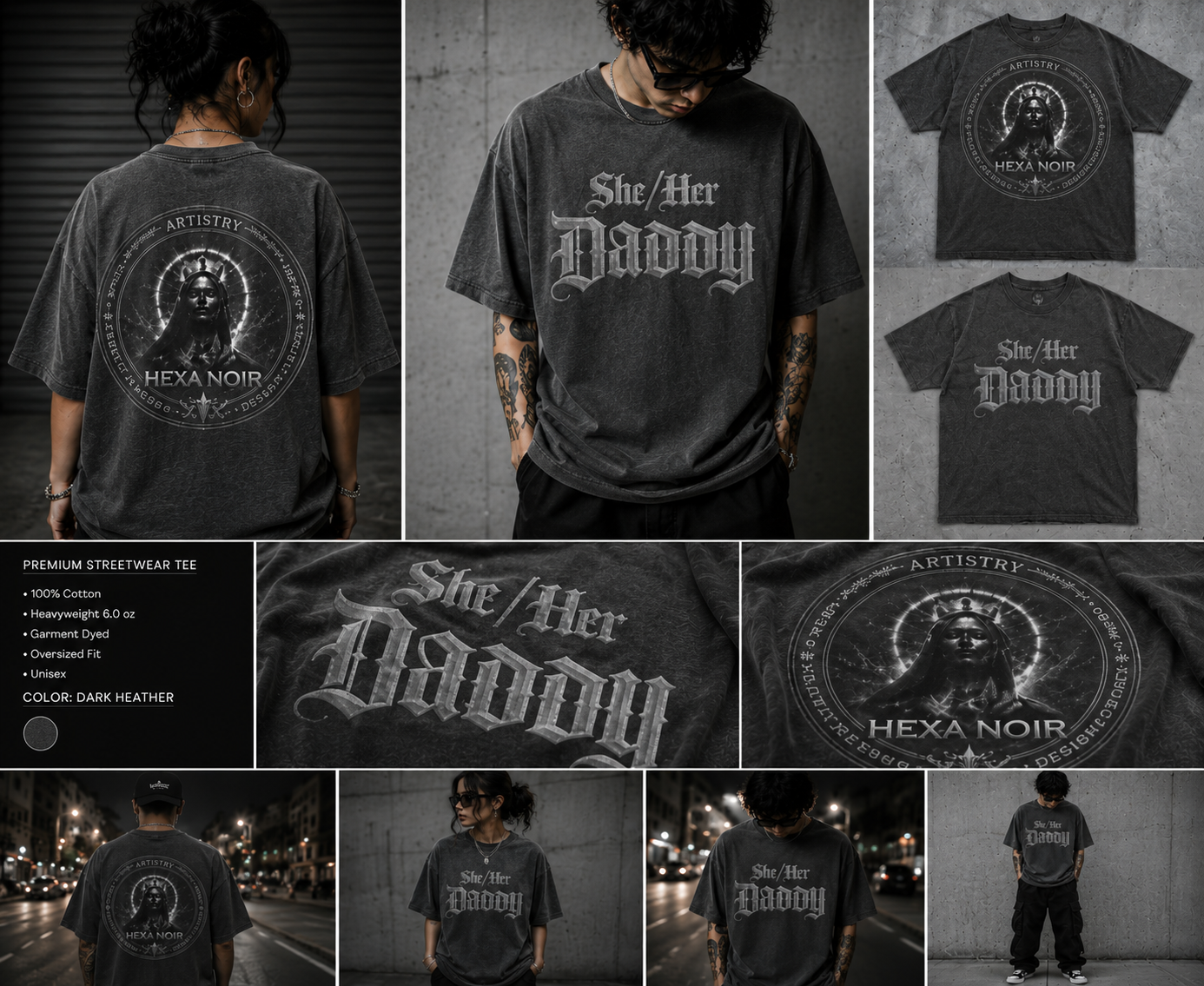 She/Her Daddy Gothic T-Shirt — Hexa Noir Back Logo