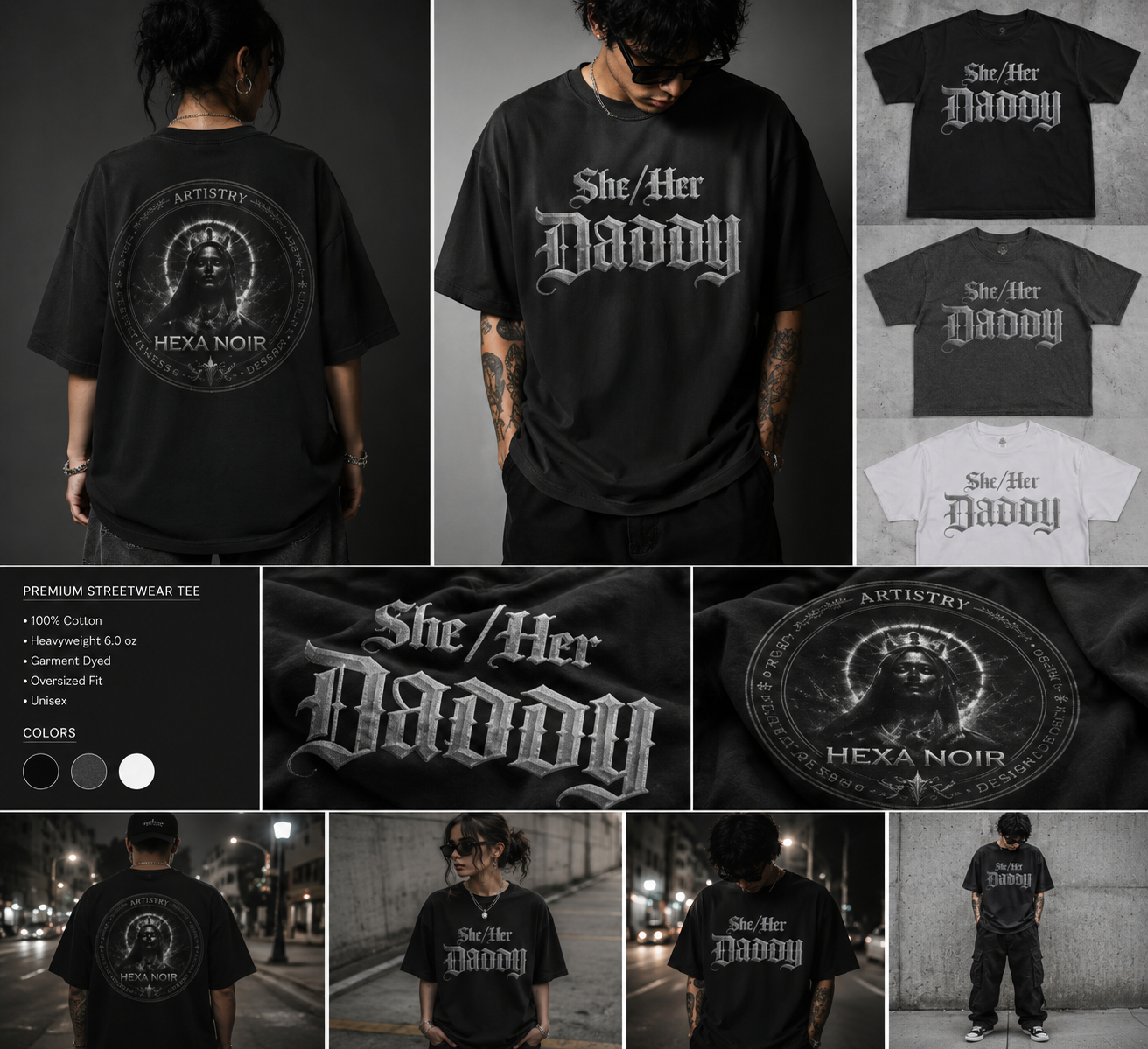 She/Her Daddy Gothic T-Shirt — Hexa Noir Back Logo