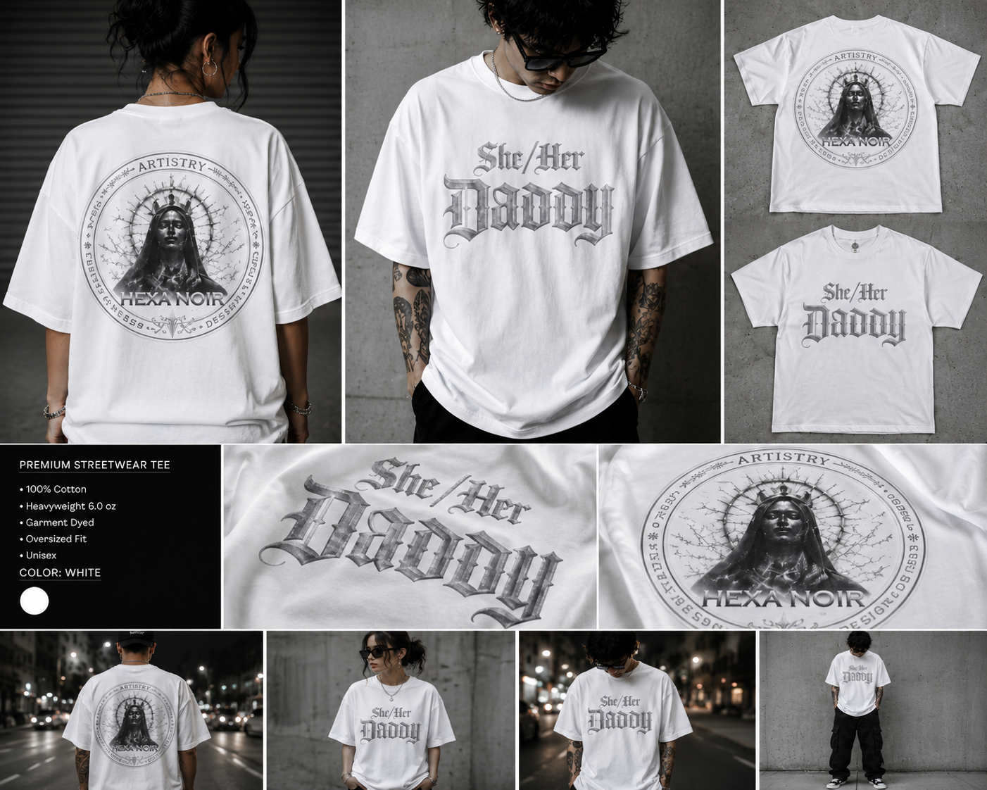She/Her Daddy Gothic T-Shirt — Hexa Noir Back Logo