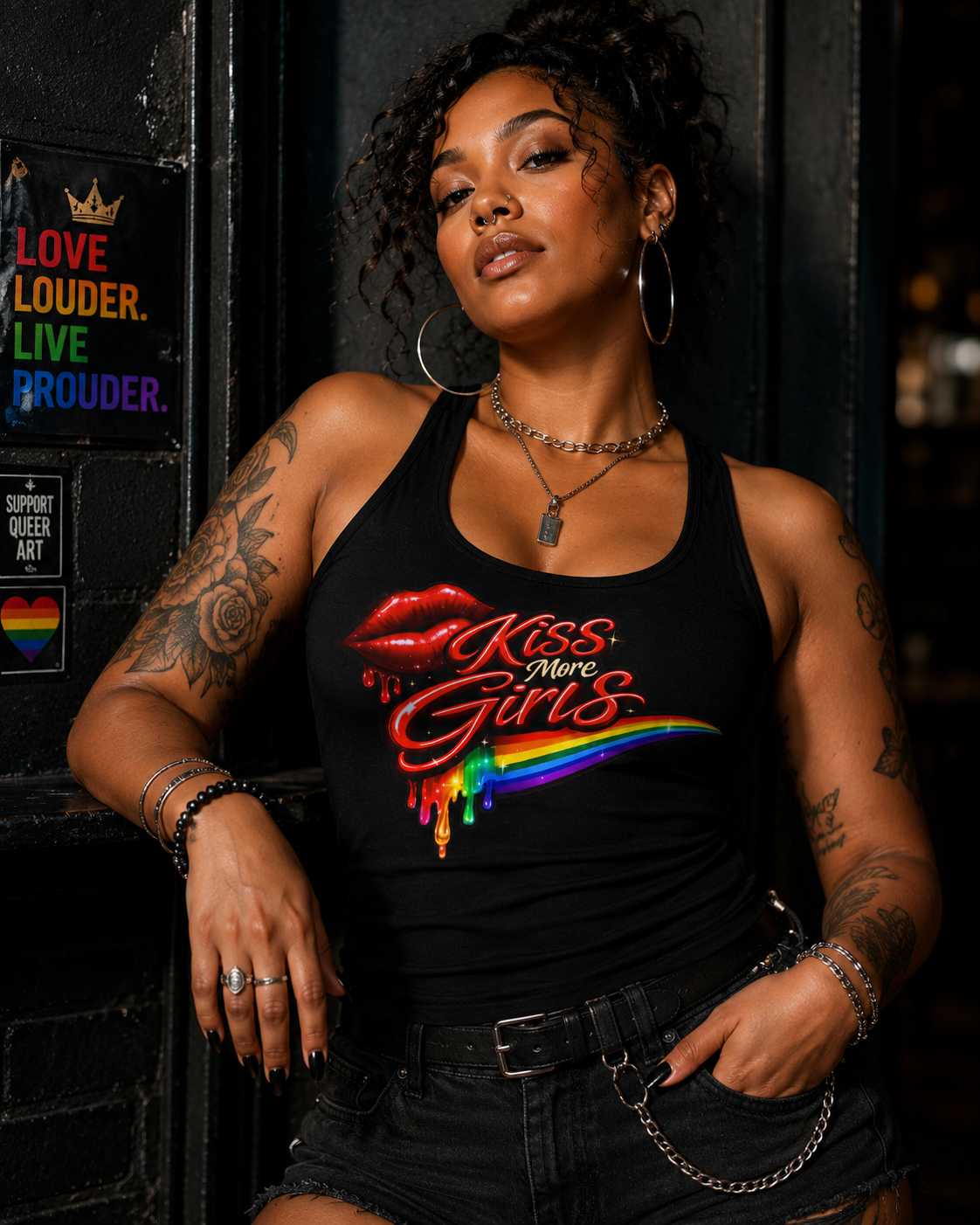 Kiss More Girls Pride Racerback Tank | Hexa Noir Pride '26 Collection