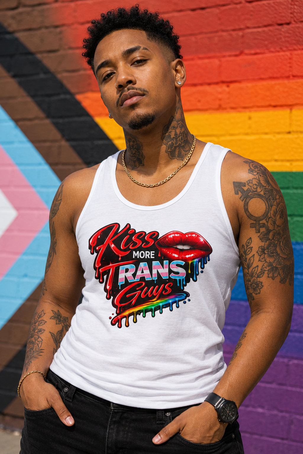 Kiss More Trans Guys Rainbow Tank| Hexa Noir Pride '26