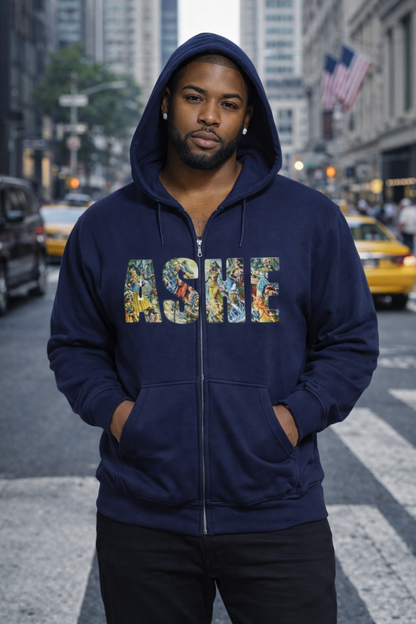 Ashe Graphic Zip Hoodie, Cozy Unisex Hooded Sweatshirt