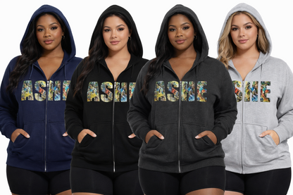 Ashe Graphic Zip Hoodie, Cozy Unisex Hooded Sweatshirt