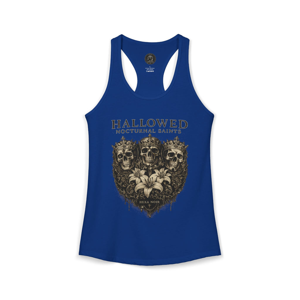 HEXA NOIR NOCTURNAL: Hallowed Nocturnal Saints Tank | Gothic Skull Floral Racerback | Dark Spiritual Streetwear