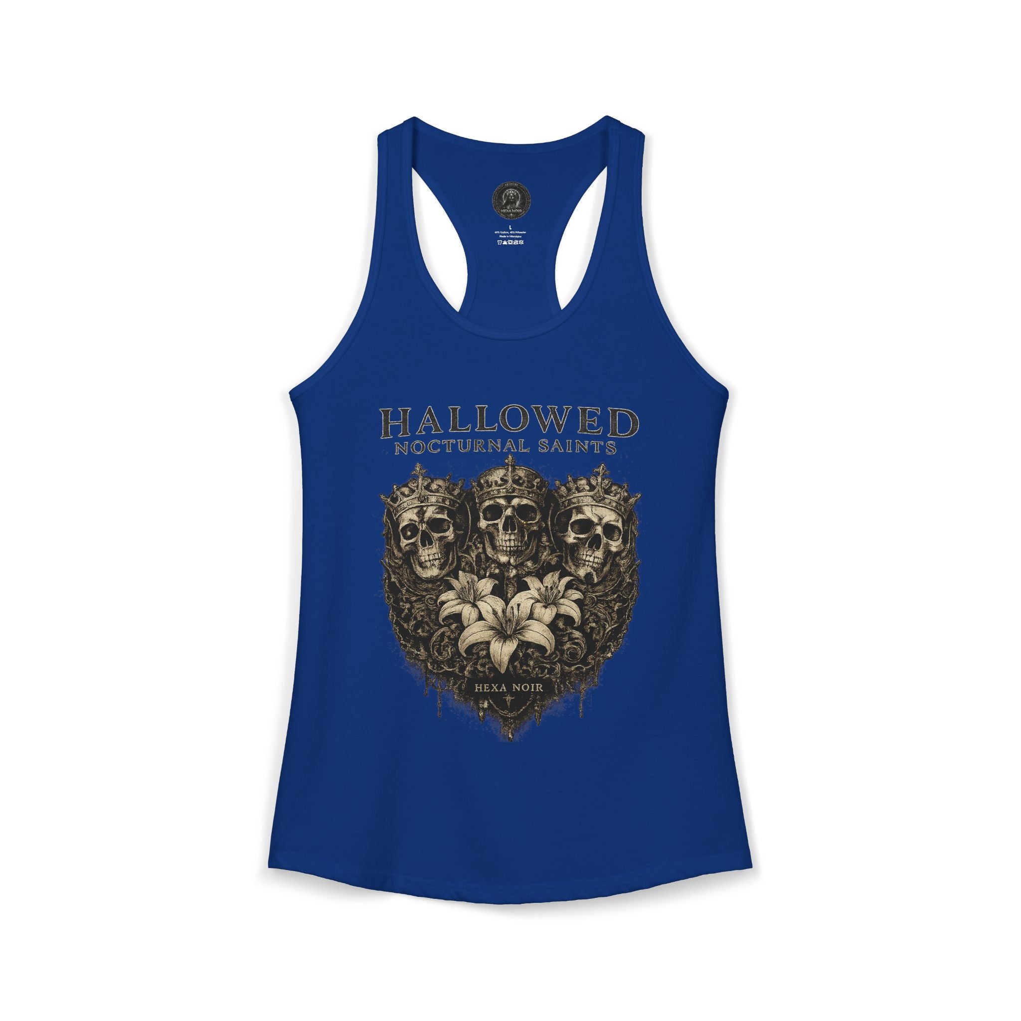 HEXA NOIR NOCTURNAL: Hallowed Nocturnal Saints Tank | Gothic Skull Floral Racerback | Dark Spiritual Streetwear