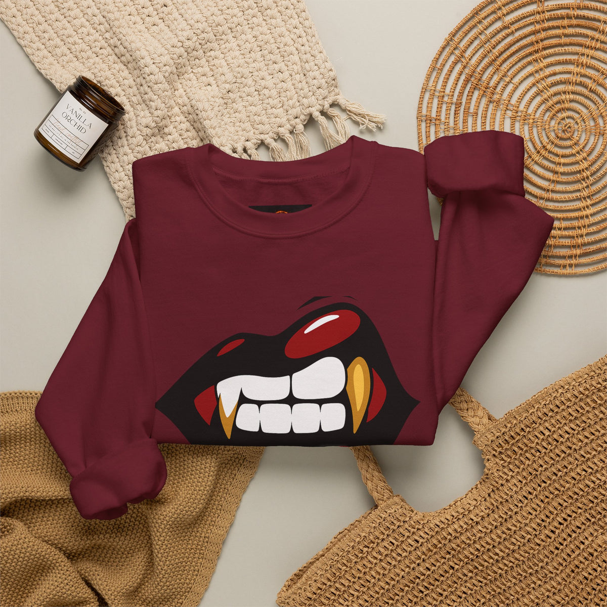 Vampire Bite Crewneck Sweatshirt | Gothic Streetwear | Dark Feminine Fashion | Edgy Alt Style |