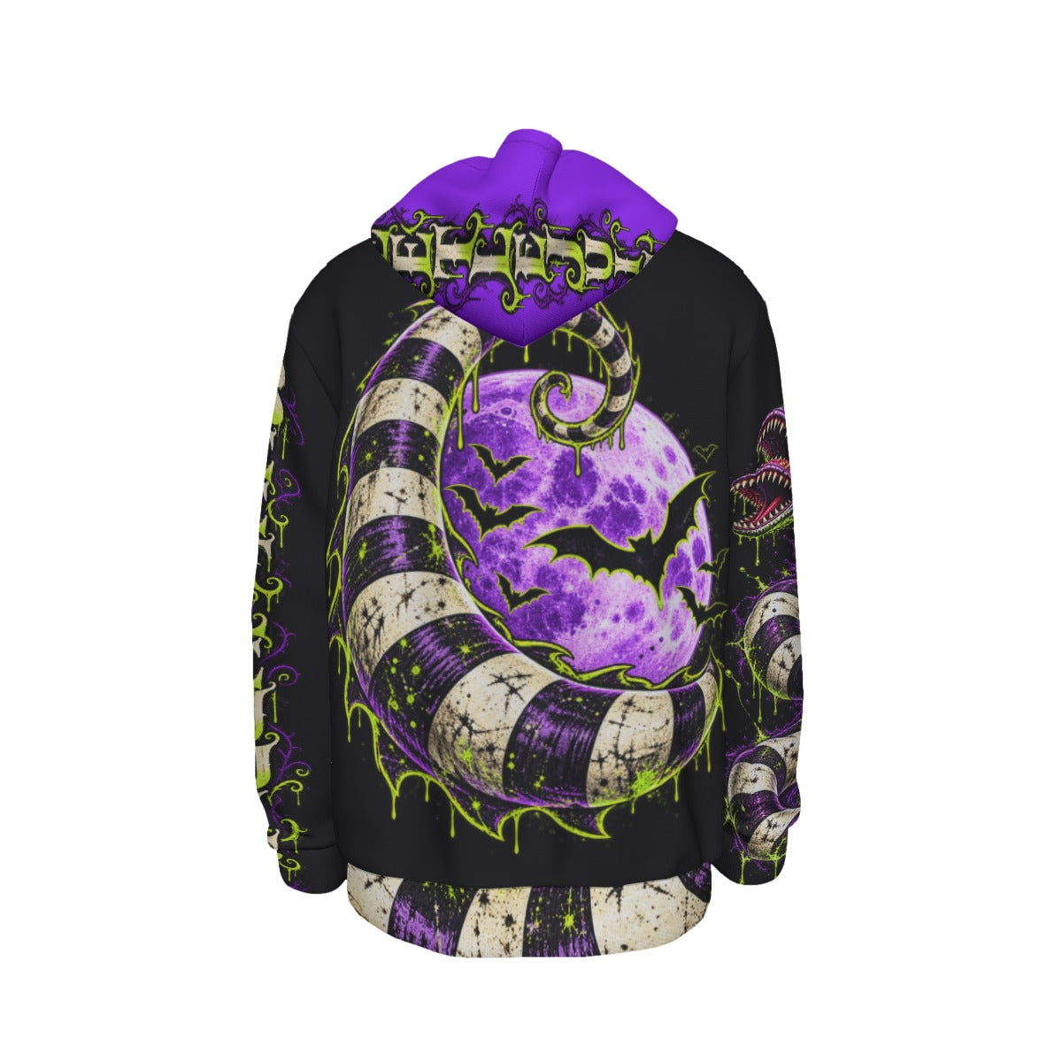 Beetlejuice Haunted Chaos purple and acid-green fleece-lined hoodie by Hexa Noir