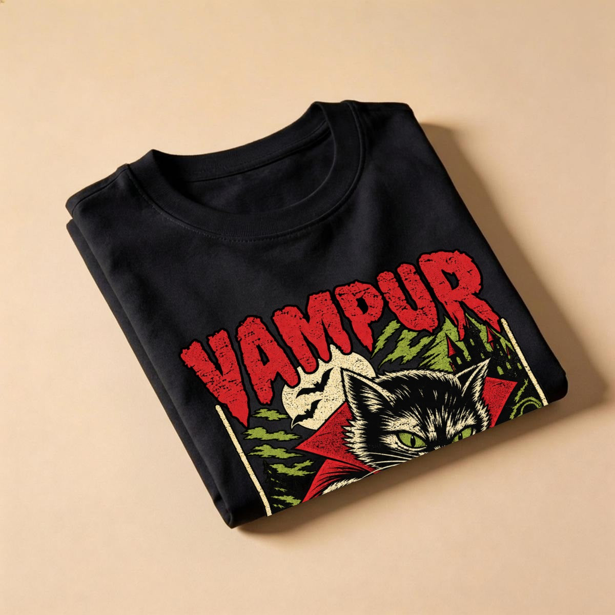 Vampur Bites Again vampire cat graphic tee by Hexa Noir