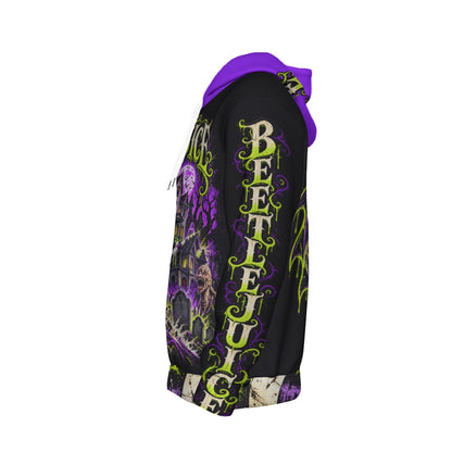 Beetlejuice Haunted Chaos purple and acid-green fleece-lined hoodie by Hexa Noir