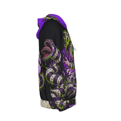 Beetlejuice Haunted Chaos purple and acid-green fleece-lined hoodie by Hexa Noir