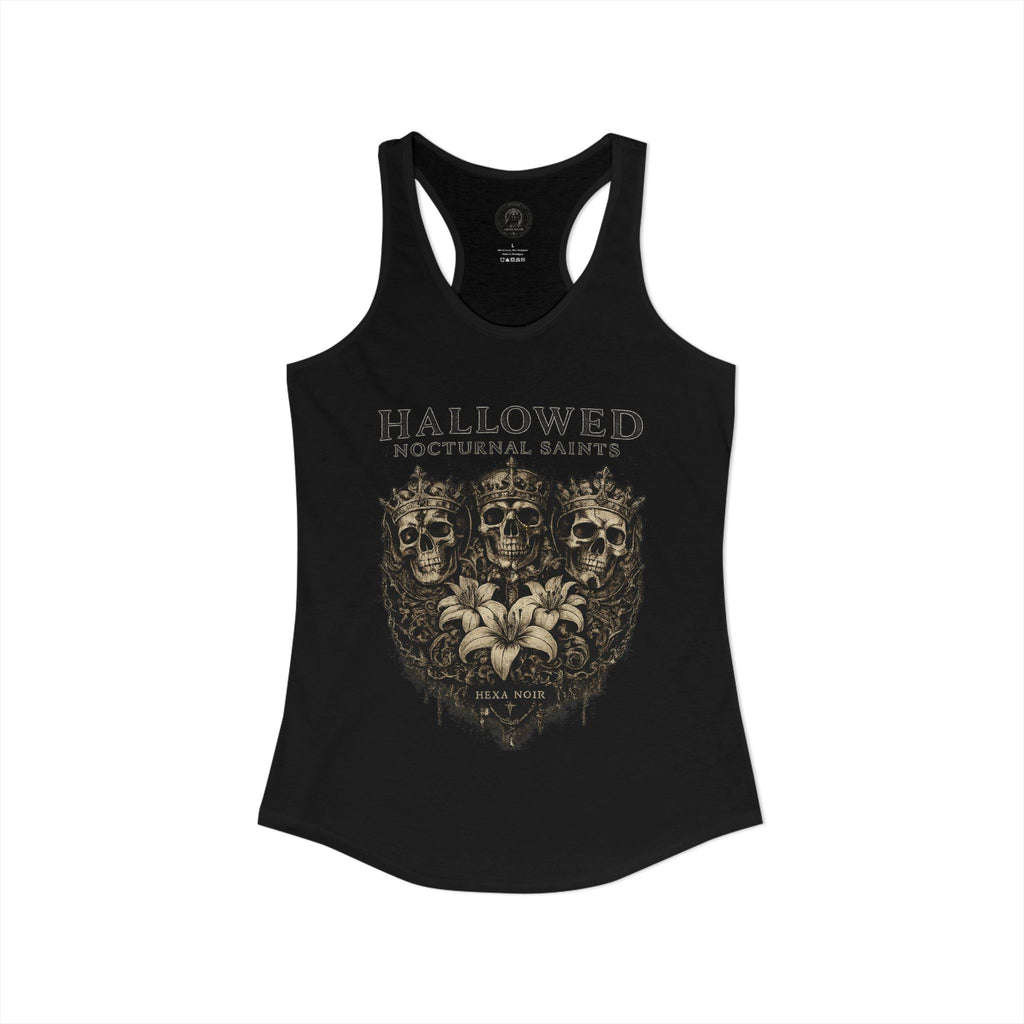 HEXA NOIR NOCTURNAL: Hallowed Nocturnal Saints Tank | Gothic Skull Floral Racerback | Dark Spiritual Streetwear