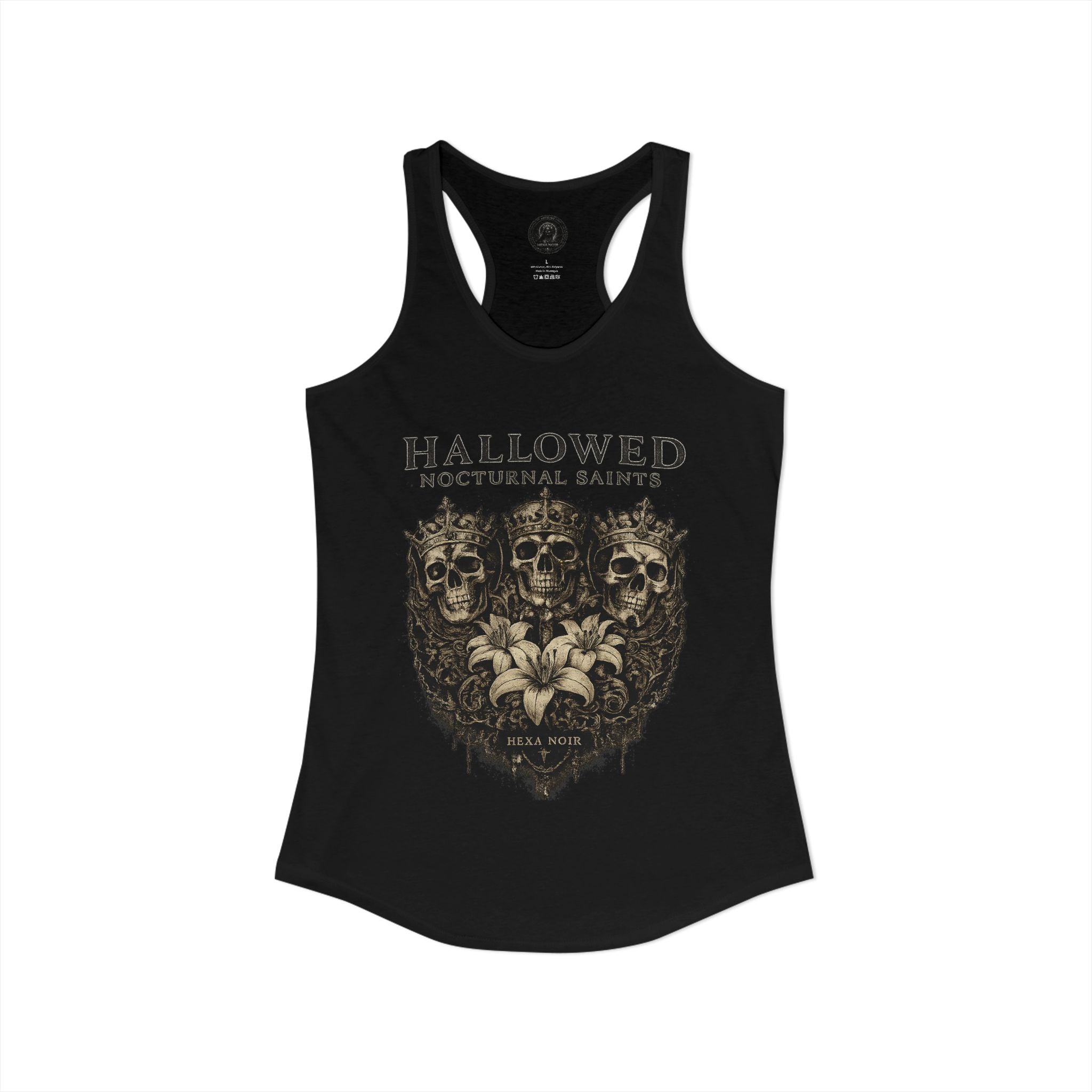 HEXA NOIR NOCTURNAL: Hallowed Nocturnal Saints Tank | Gothic Skull Floral Racerback | Dark Spiritual Streetwear