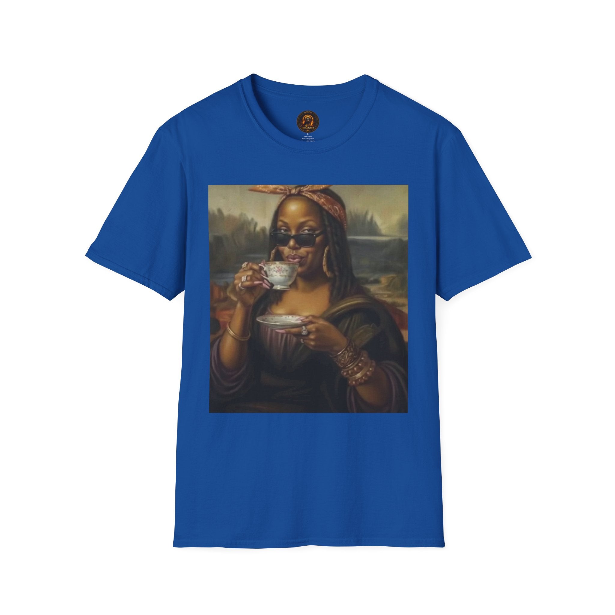 Mona Lisa Sipping Tea Unisex Graphic Tee — Vintage Renaissance Art