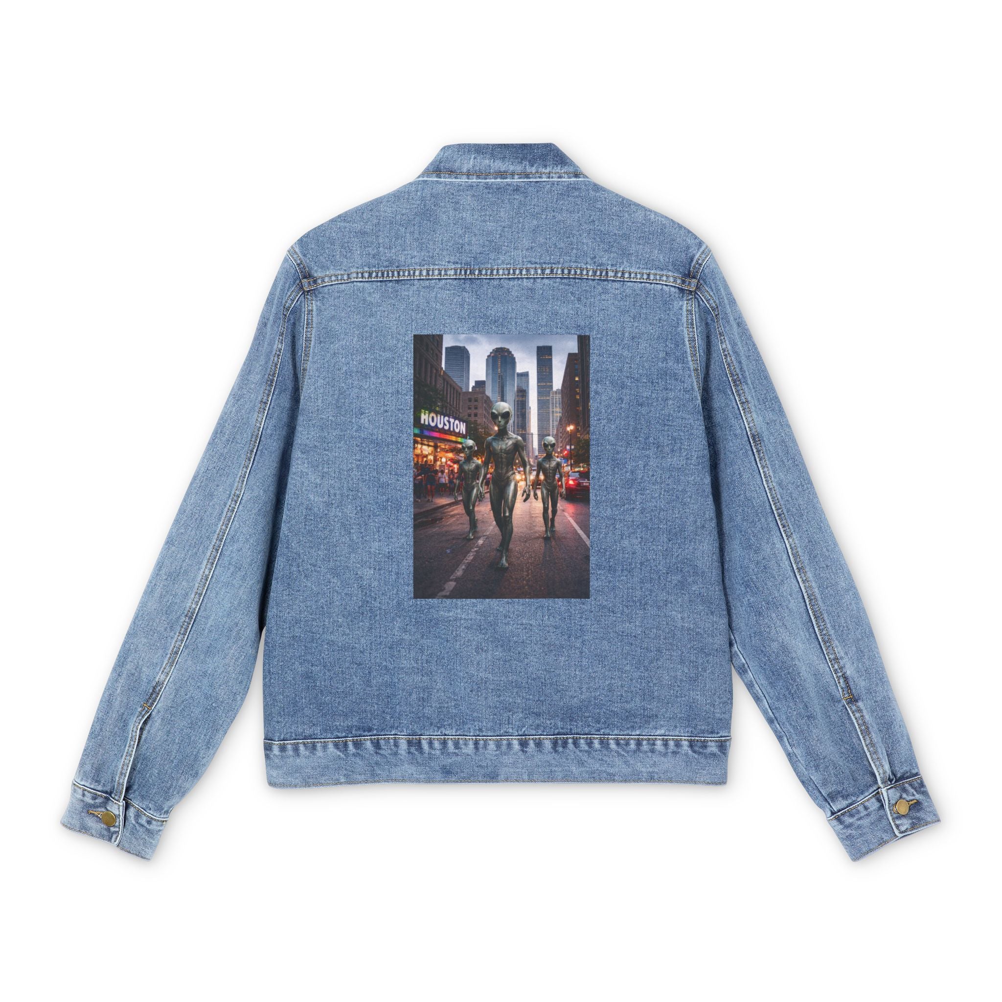 Denim Jacket – Neon City Night Photo Print Back Panel