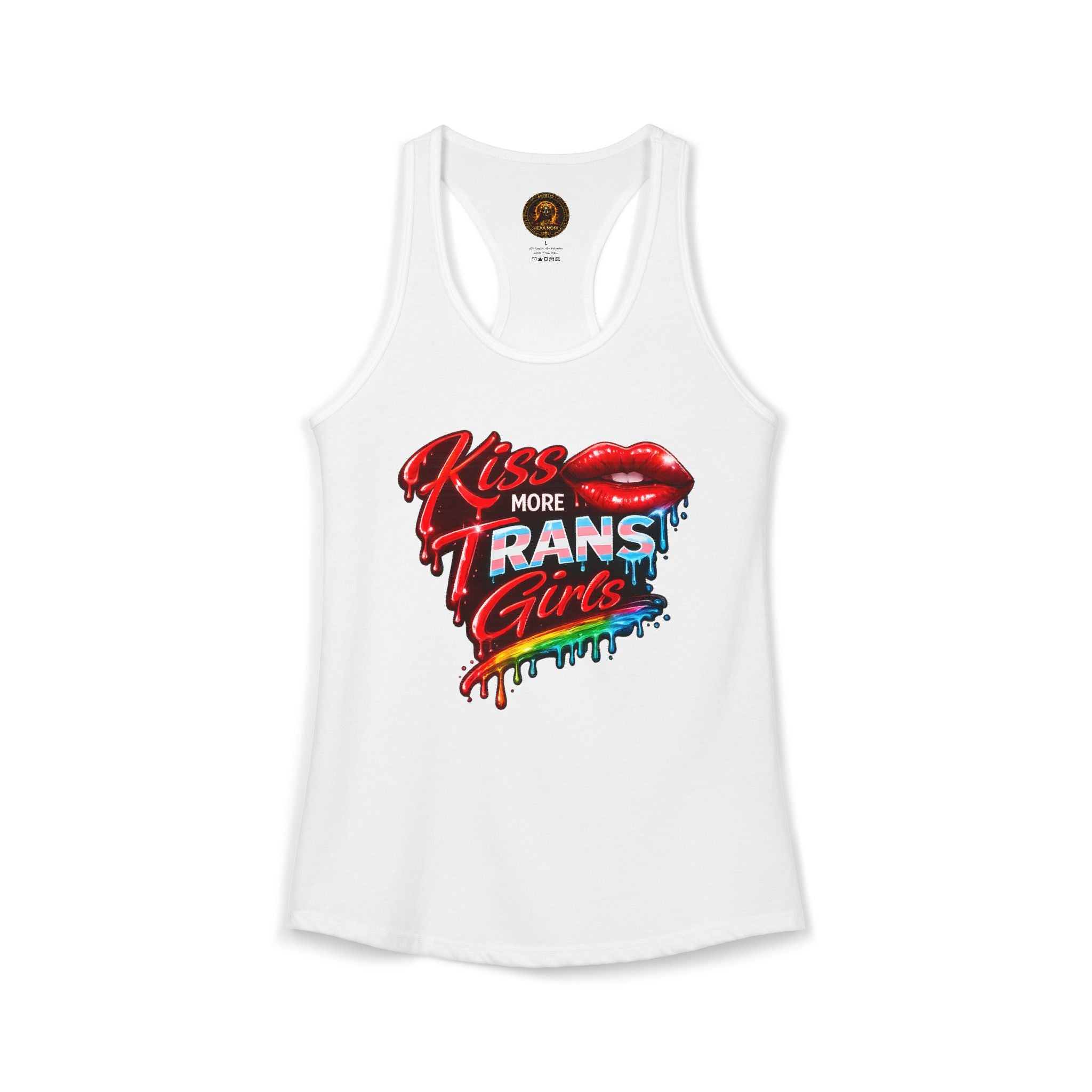 Kiss More Trans Girls Racerback Tank | Hexa Noir Pride '26 Collection