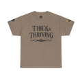 Thick & Thriving Graphic Tee — Bold Gothic Lettering with Distressed X Back