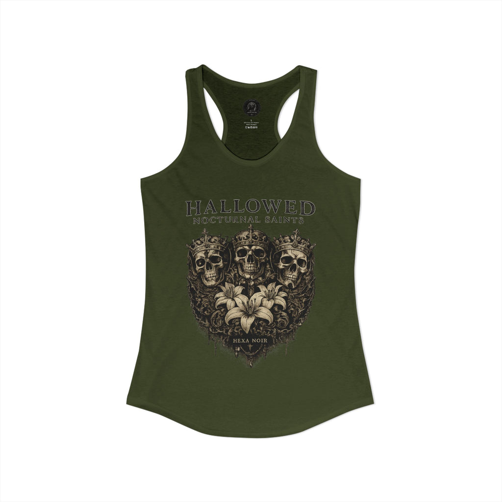 HEXA NOIR NOCTURNAL: Hallowed Nocturnal Saints Tank | Gothic Skull Floral Racerback | Dark Spiritual Streetwear
