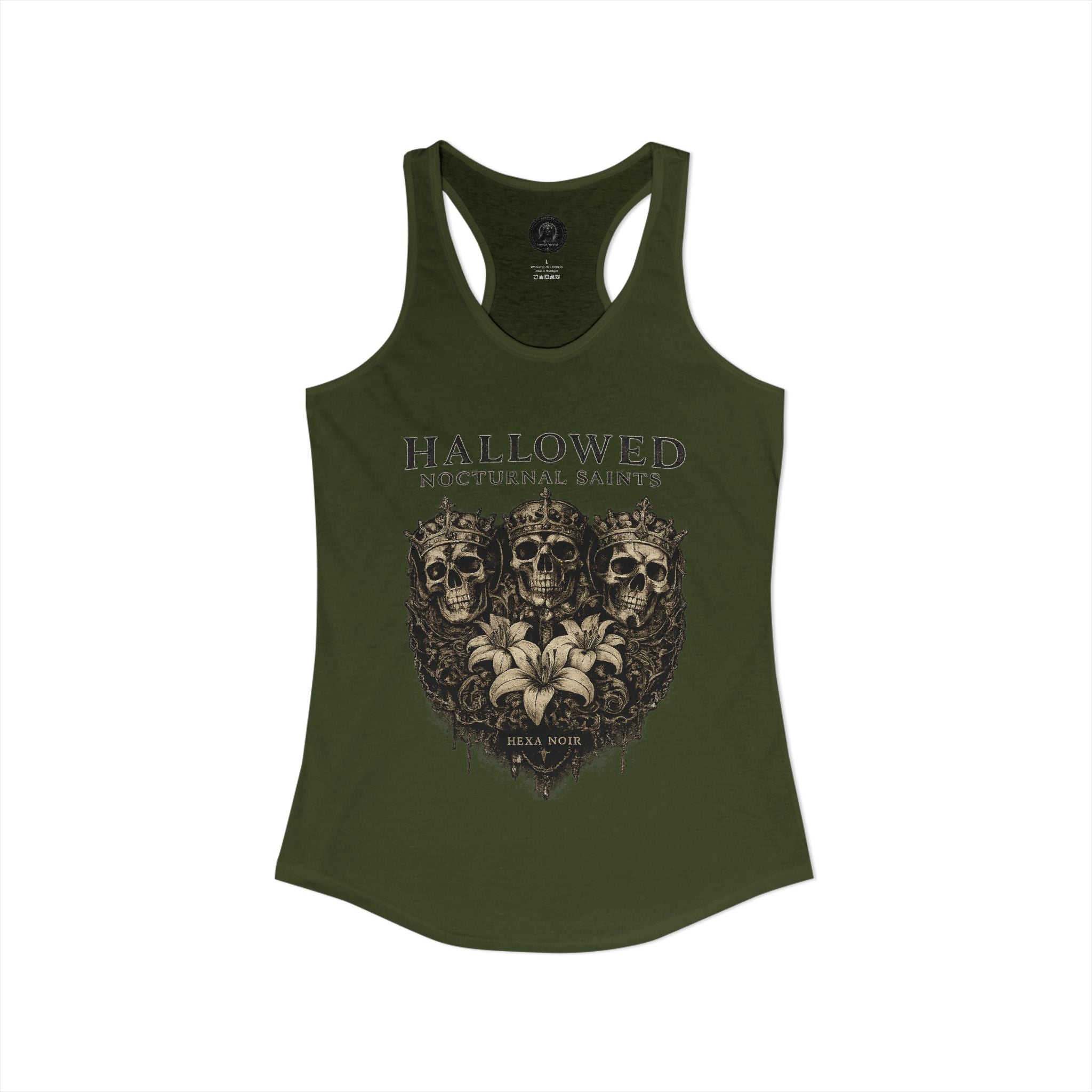 HEXA NOIR NOCTURNAL: Hallowed Nocturnal Saints Tank | Gothic Skull Floral Racerback | Dark Spiritual Streetwear
