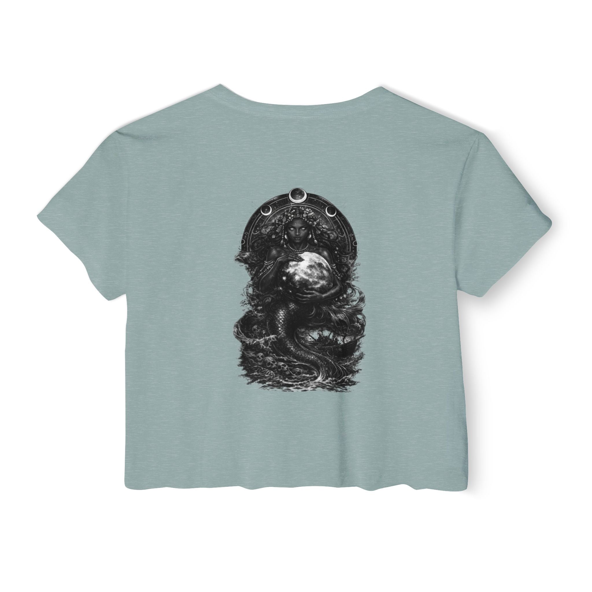 Siren Festival Crop Top — Gothic Mermaid Moon Graphic Tee