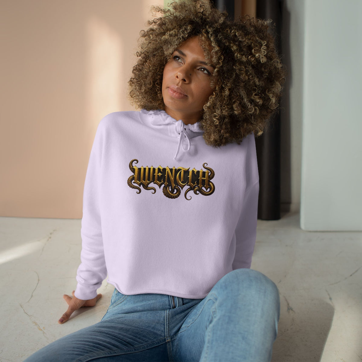 Hexa Noir Crop WENTCH Hoodie — Gold Sigil Graphic Crop Hoodie