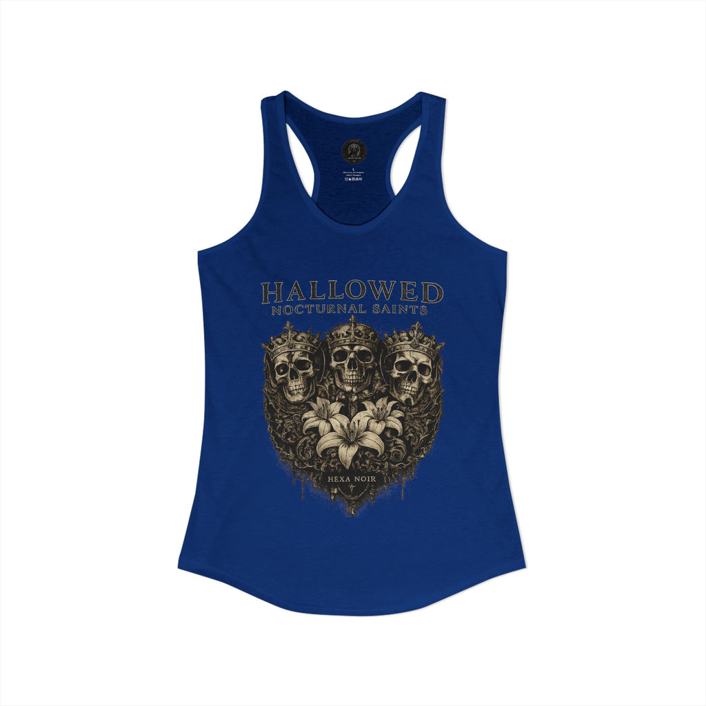 HEXA NOIR NOCTURNAL: Hallowed Nocturnal Saints Tank | Gothic Skull Floral Racerback | Dark Spiritual Streetwear