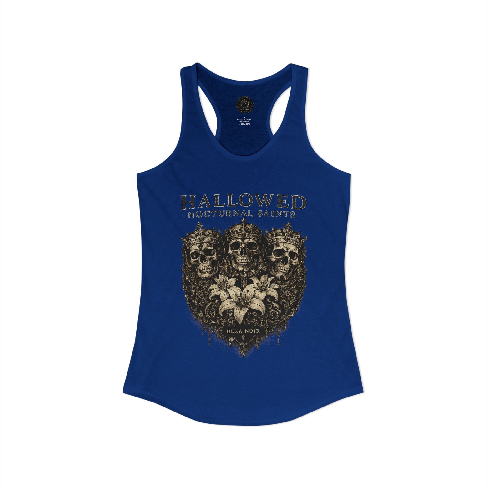 HEXA NOIR NOCTURNAL: Hallowed Nocturnal Saints Tank | Gothic Skull Floral Racerback | Dark Spiritual Streetwear