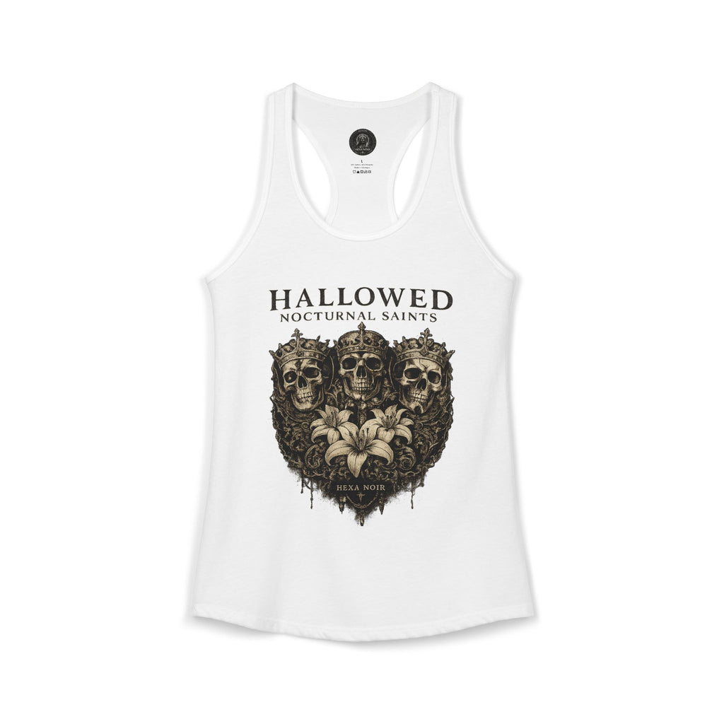 HEXA NOIR NOCTURNAL: Hallowed Nocturnal Saints Tank | Gothic Skull Floral Racerback | Dark Spiritual Streetwear
