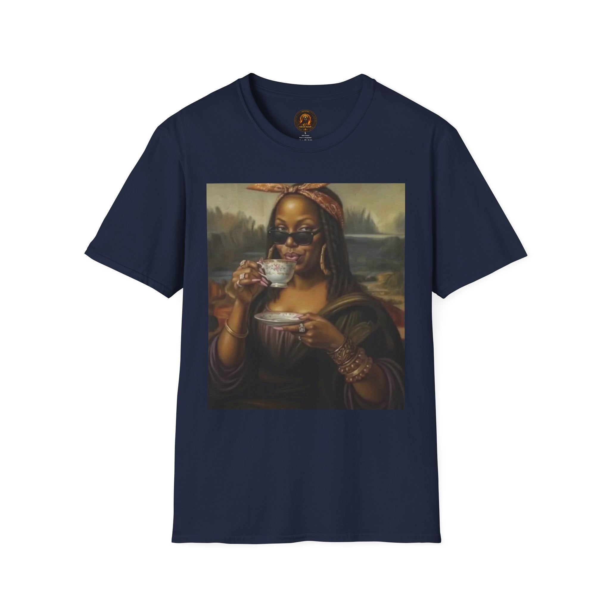 Mona Lisa Sipping Tea Unisex Graphic Tee — Vintage Renaissance Art