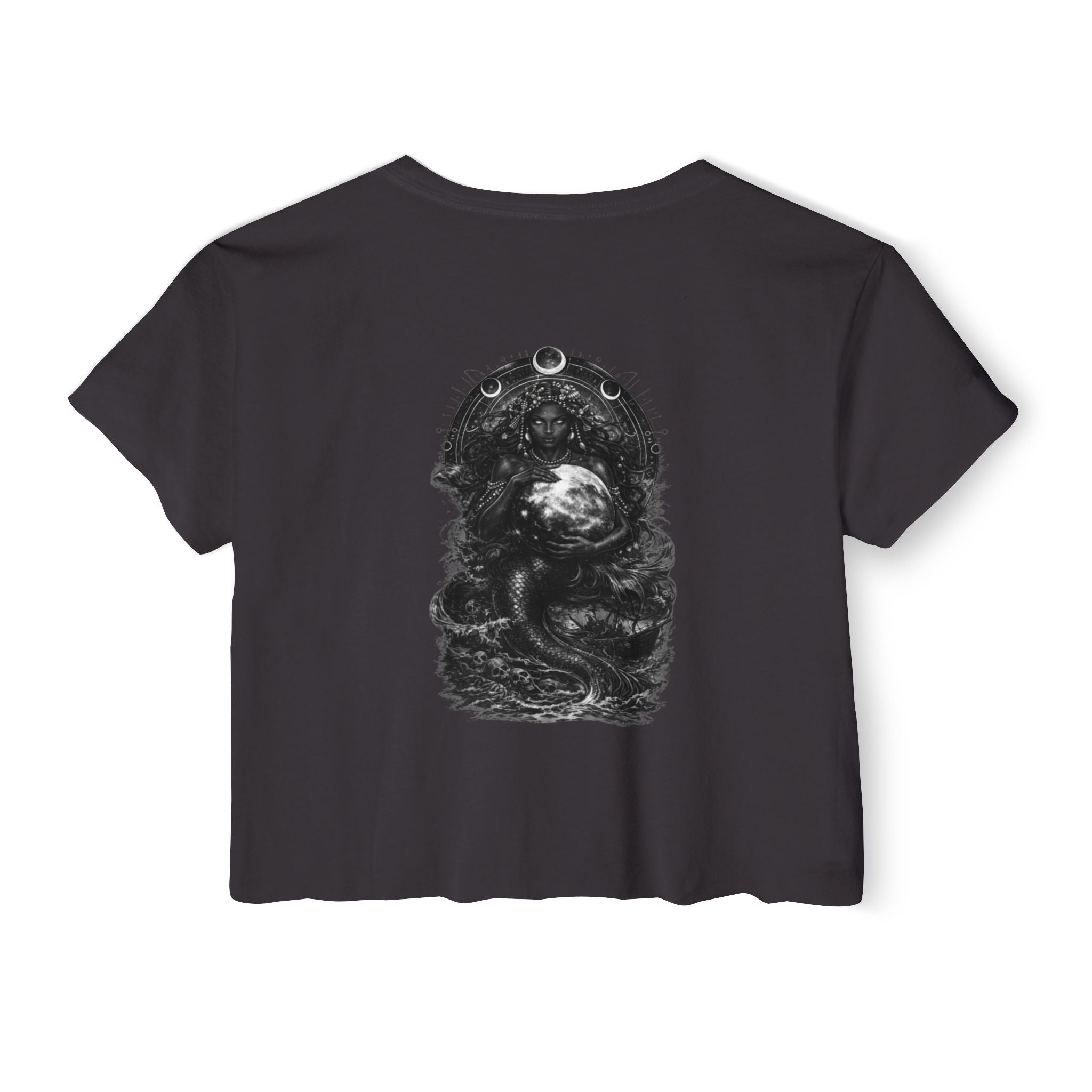 Siren Festival Crop Top — Gothic Mermaid Moon Graphic Tee