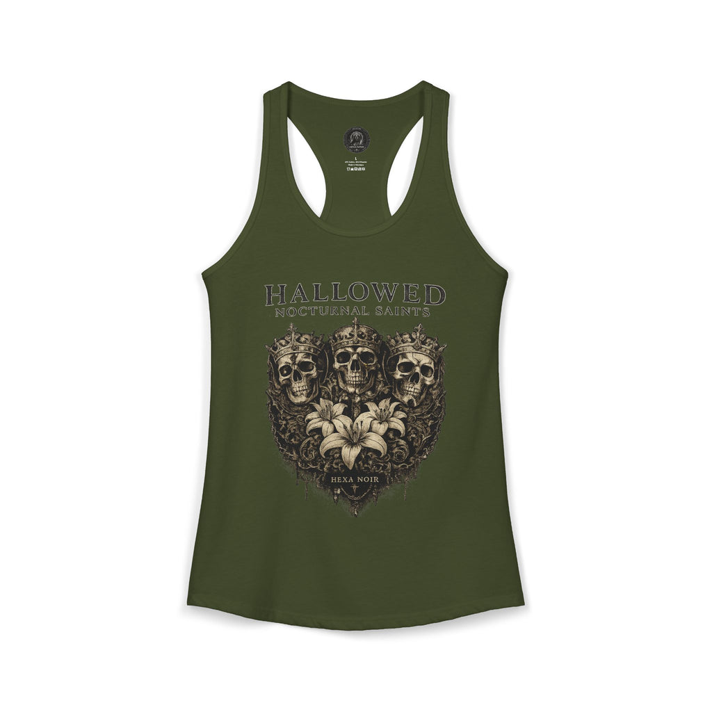 HEXA NOIR NOCTURNAL: Hallowed Nocturnal Saints Tank | Gothic Skull Floral Racerback | Dark Spiritual Streetwear