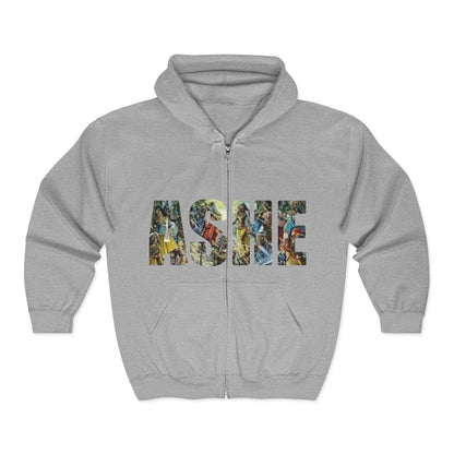 Ashe Graphic Zip Hoodie, Cozy Unisex Hooded Sweatshirt