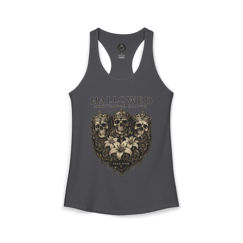 HEXA NOIR NOCTURNAL: Hallowed Nocturnal Saints Tank | Gothic Skull Floral Racerback | Dark Spiritual Streetwear