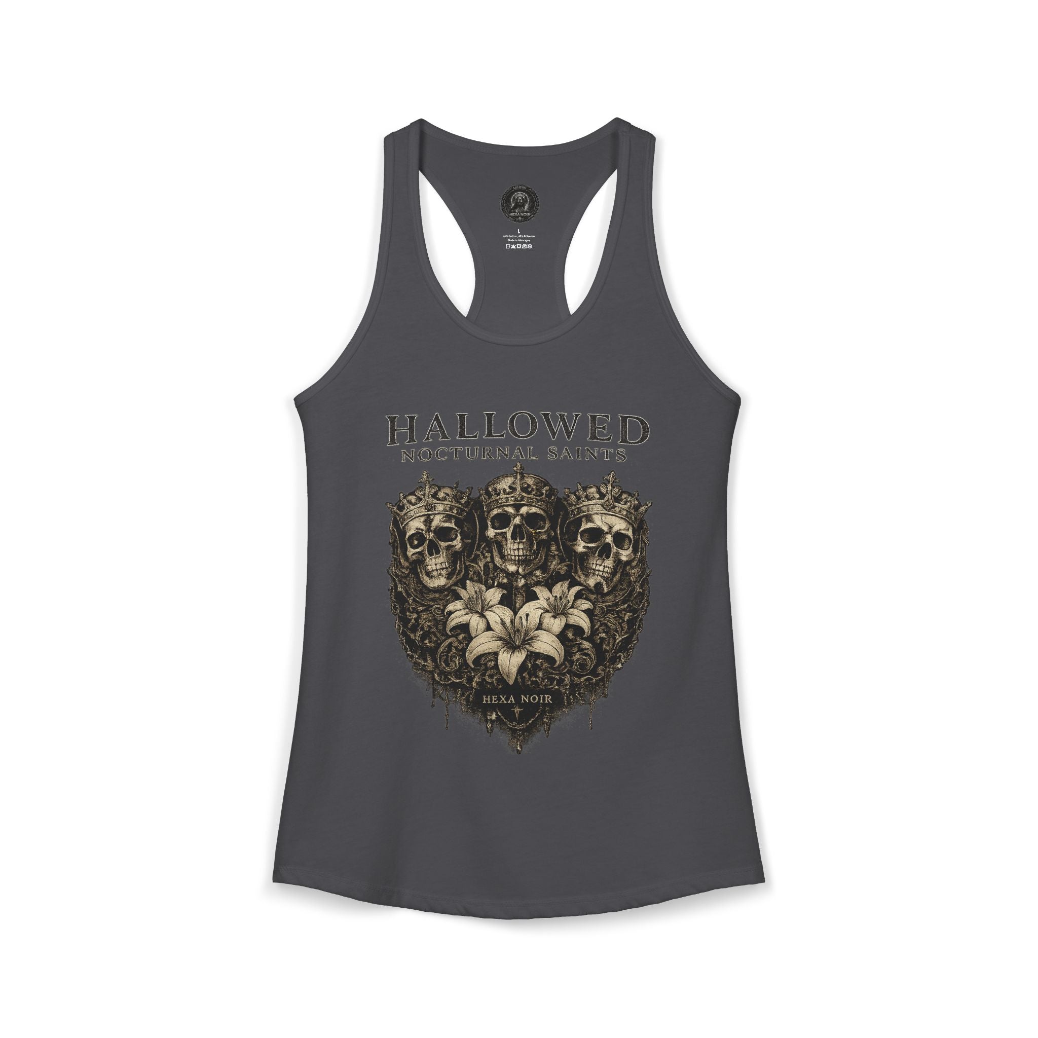 HEXA NOIR NOCTURNAL: Hallowed Nocturnal Saints Tank | Gothic Skull Floral Racerback | Dark Spiritual Streetwear