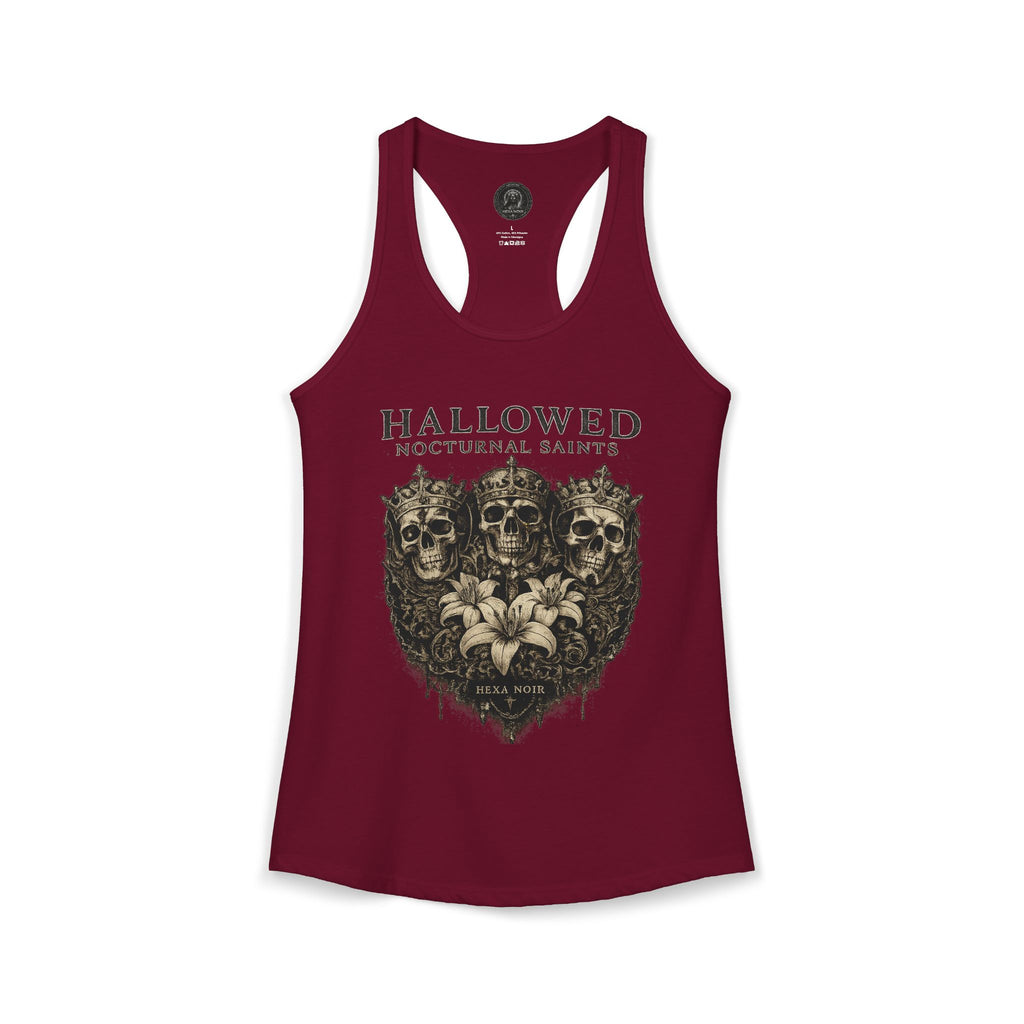 HEXA NOIR NOCTURNAL: Hallowed Nocturnal Saints Tank | Gothic Skull Floral Racerback | Dark Spiritual Streetwear