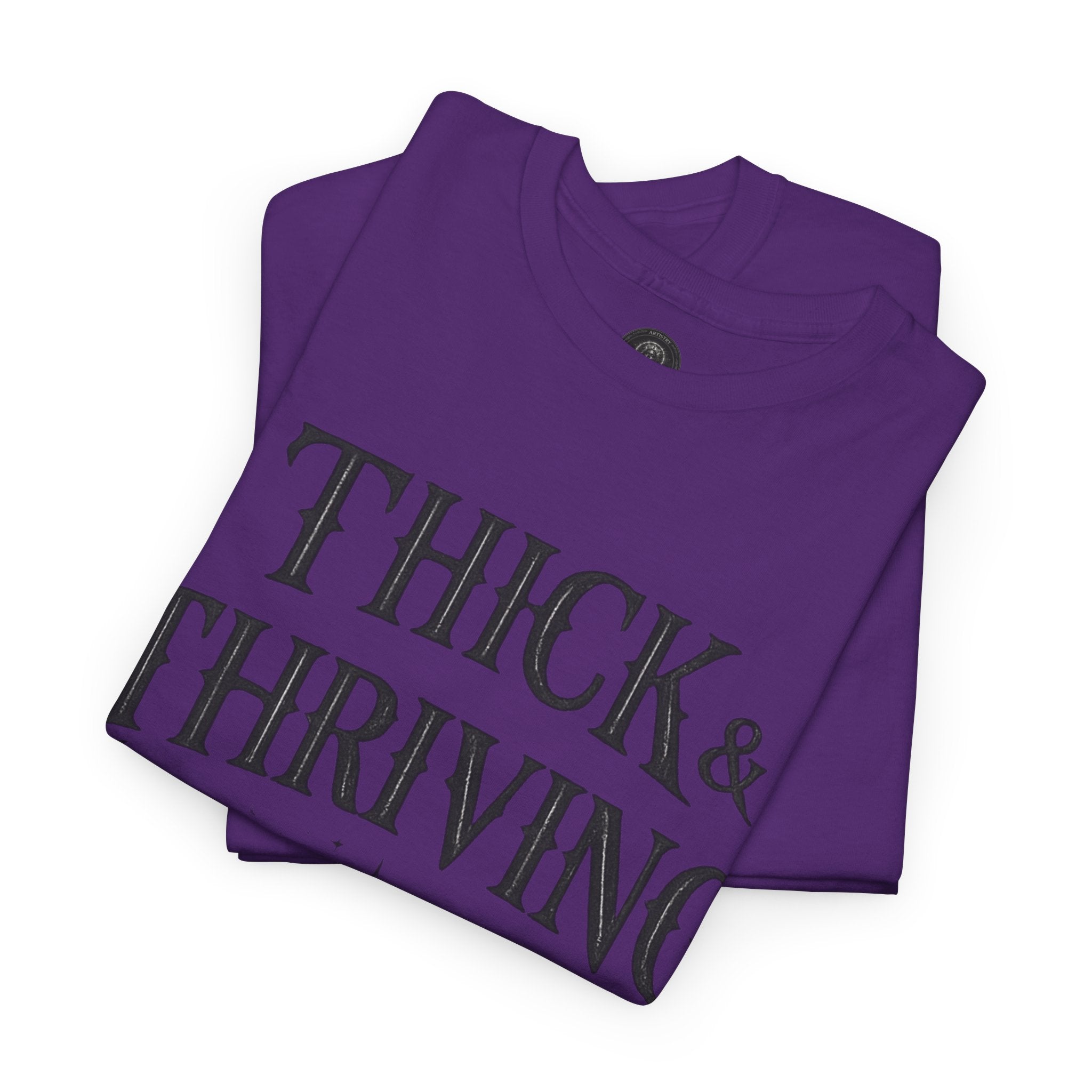 Thick & Thriving Graphic Tee — Bold Gothic Lettering with Distressed X Back