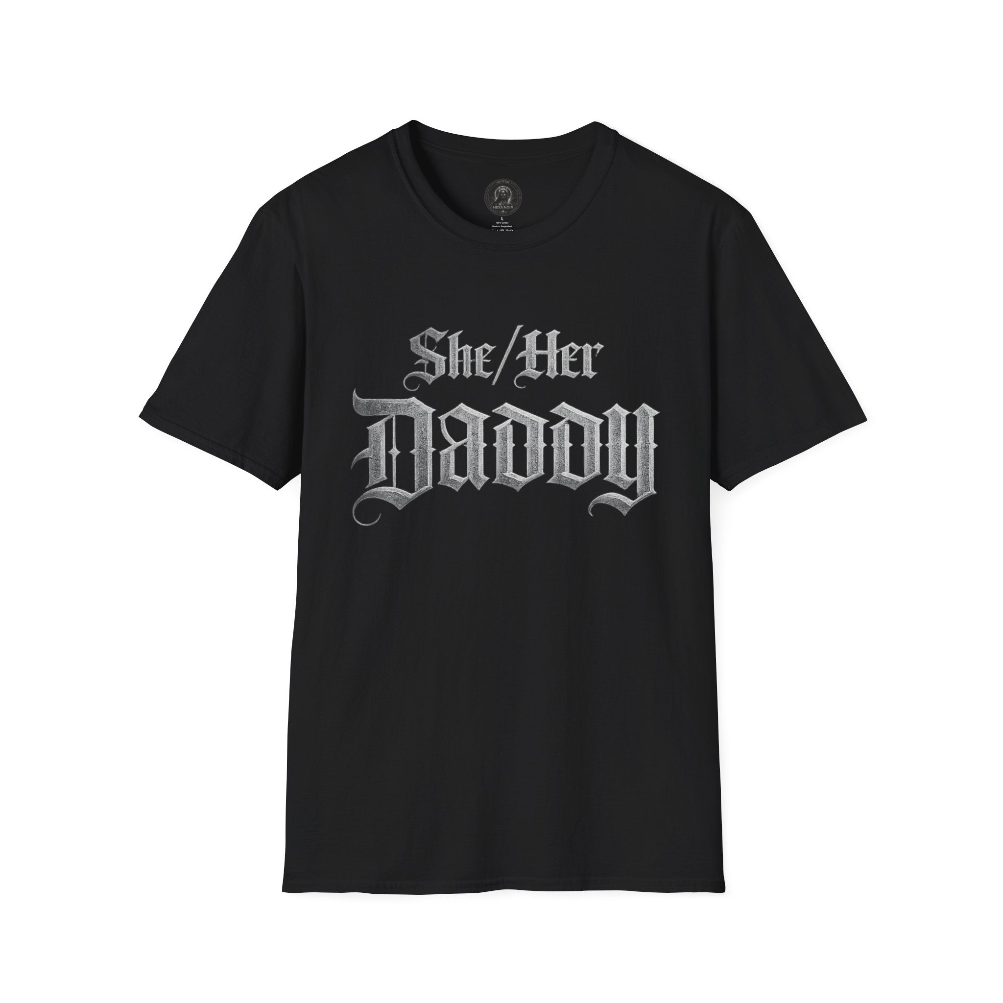 She/Her Daddy Gothic T-Shirt — Hexa Noir Back Logo