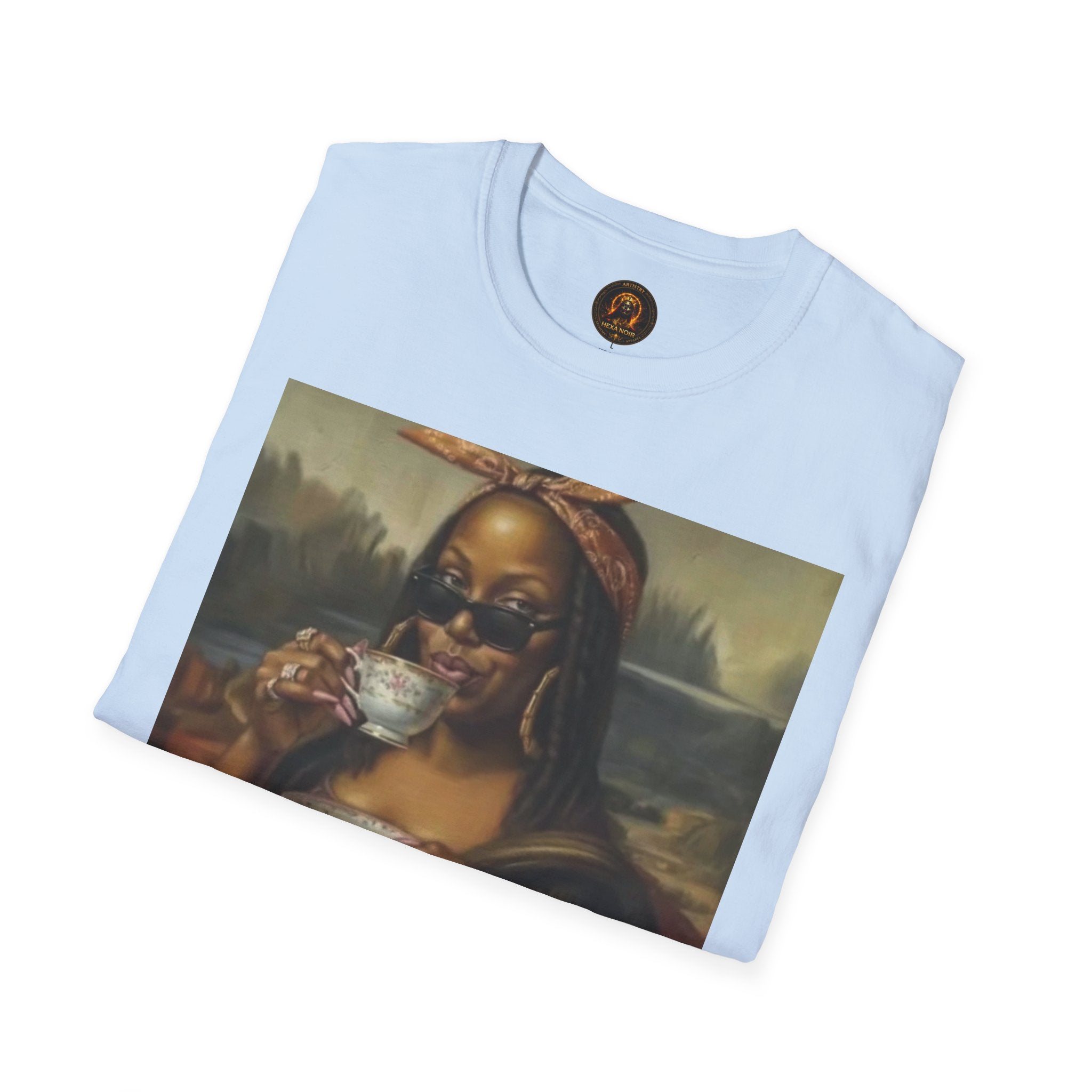 Mona Lisa Sipping Tea Unisex Graphic Tee — Vintage Renaissance Art