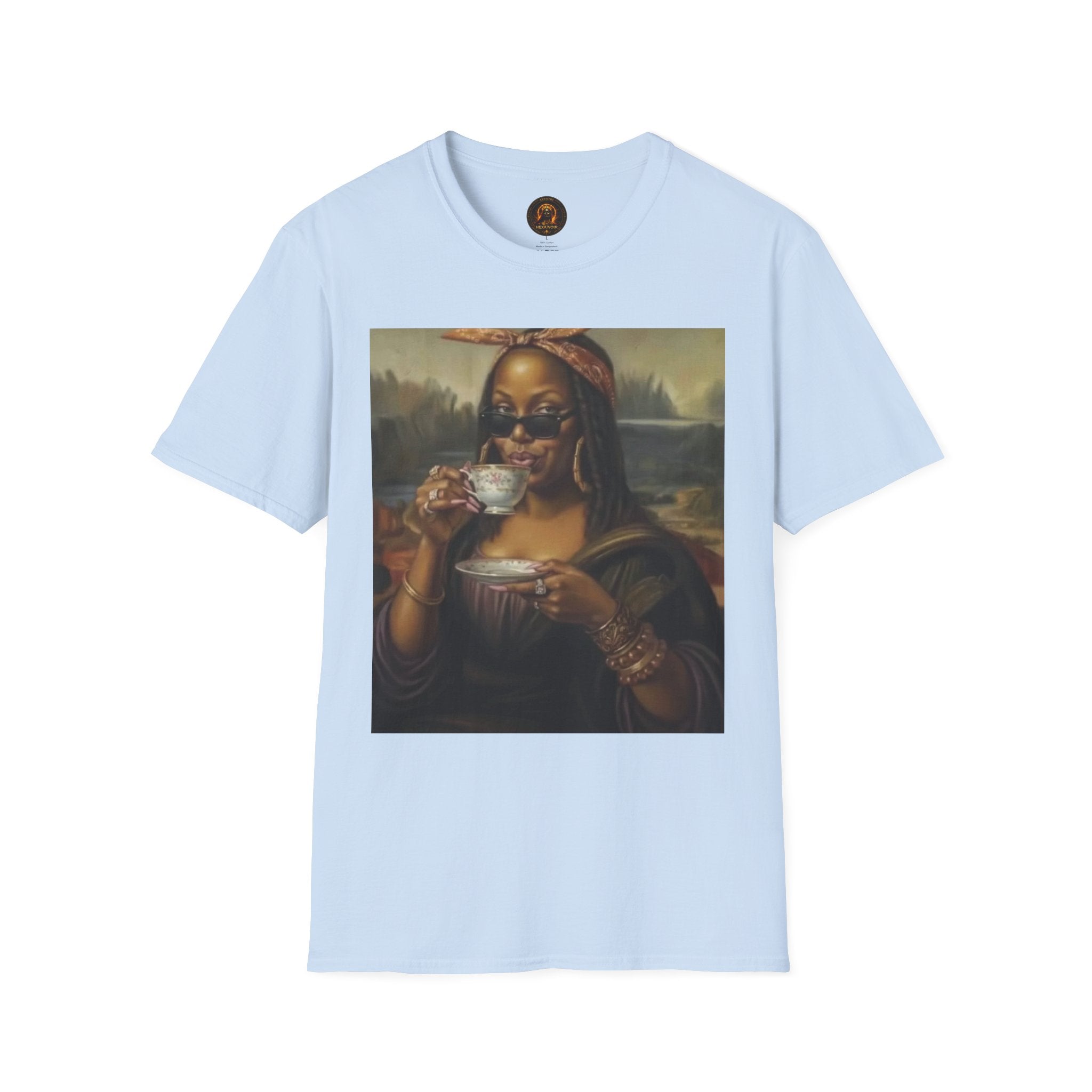 Mona Lisa Sipping Tea Unisex Graphic Tee — Vintage Renaissance Art