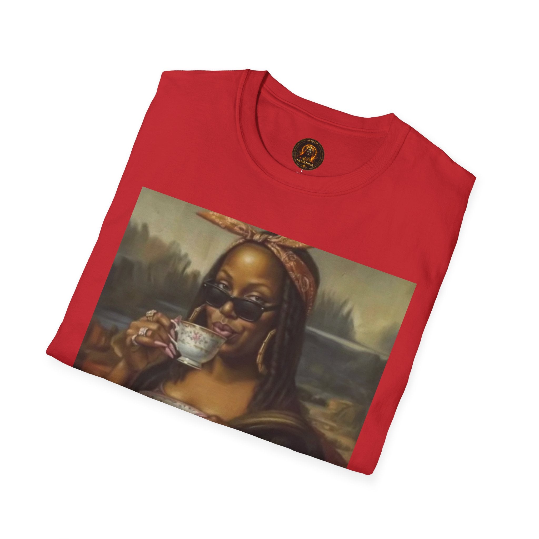 Mona Lisa Sipping Tea Unisex Graphic Tee — Vintage Renaissance Art