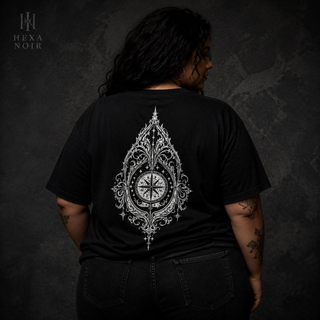 Compass Rose Vintage Nautical Back Print Unisex Graphic Tee
