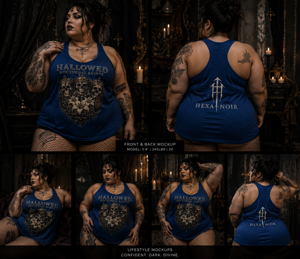 HEXA NOIR NOCTURNAL: Hallowed Nocturnal Saints Tank | Gothic Skull Floral Racerback | Dark Spiritual Streetwear