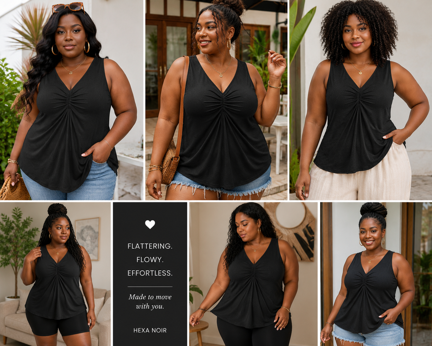 Plus Size V-Neck Ruched Flowy Tank