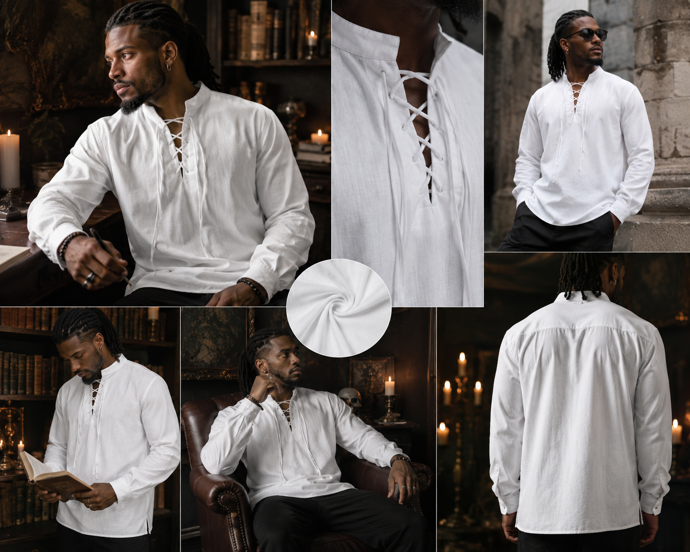 Men's Casual Lace-Up Long Sleeve Shirt