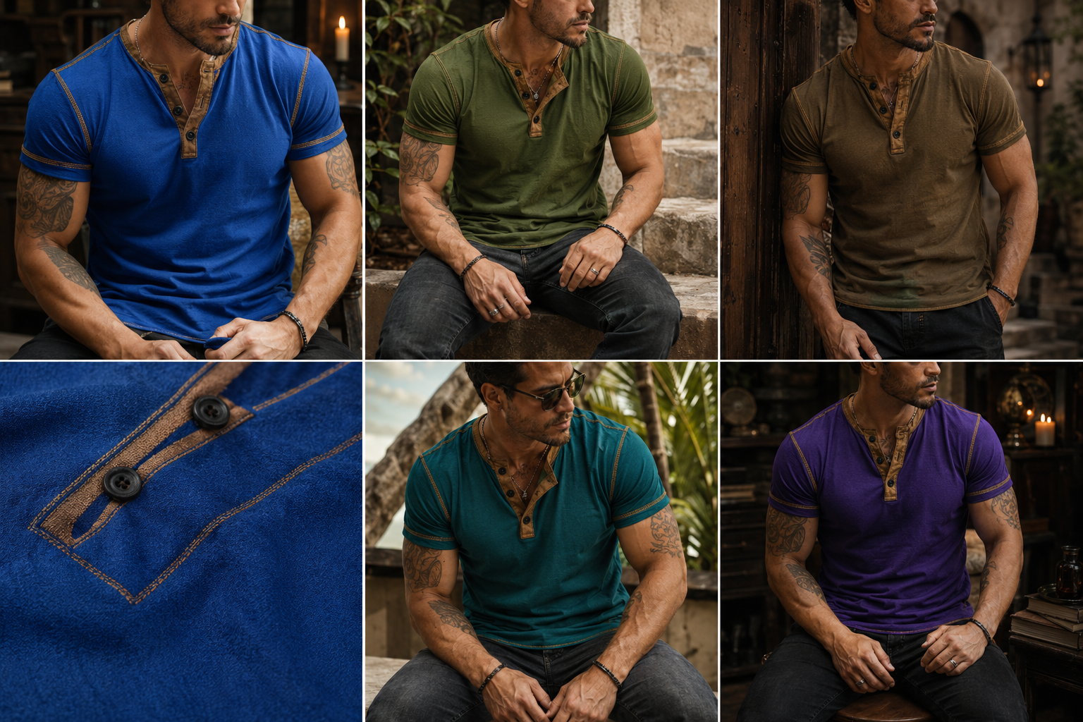 Men's Button Detail Short Sleeve T-Shirt