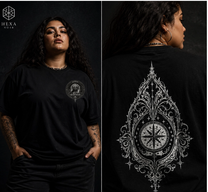 Compass Rose Vintage Nautical Back Print Unisex Graphic Tee