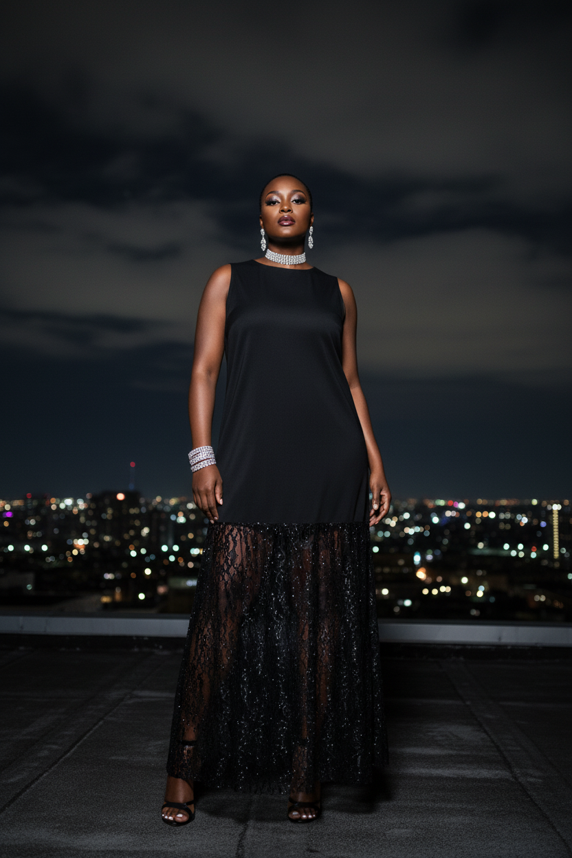 Black Lace Maxi - Rooftop Night