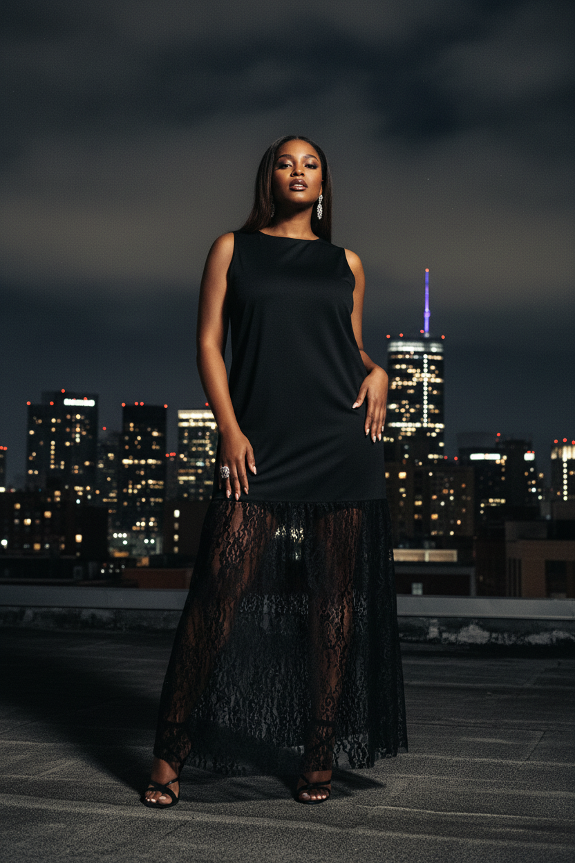 Black Lace Maxi - Rooftop Night