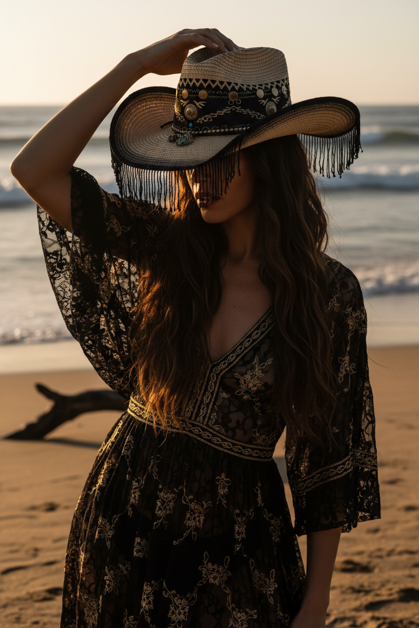 Boho Woven Cowboy Hat - Woman